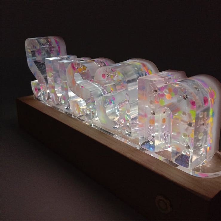 Colorful Dolls Resin Name Night Light - Rechargeable Wooden Base