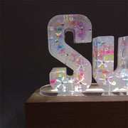 Colorful Dolls Resin Name Night Light - Rechargeable Wooden Base