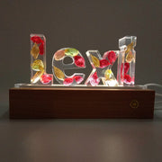 Red & Yellow Hydrangea | Eternal Flower Night Light | Wooden Base