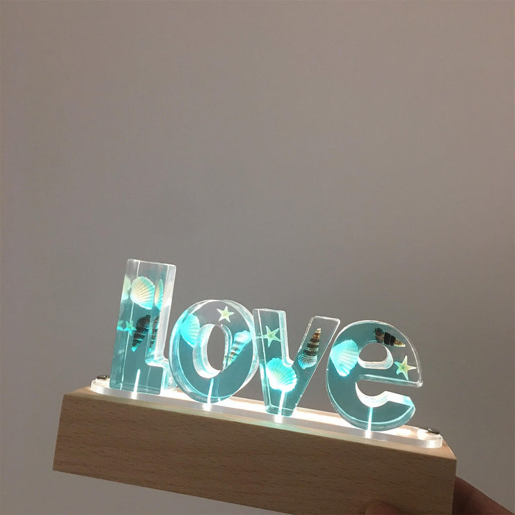 Ocean Star Shells Resin Name Night Light-Wooden Base