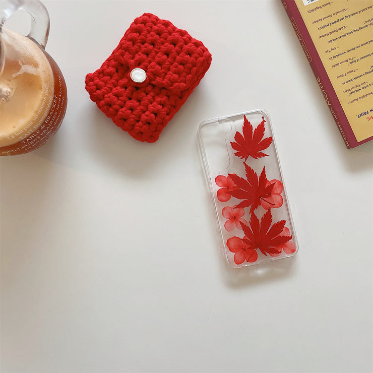 Real Pressed Flowers - Red Maple Leaf Clear Phone Case