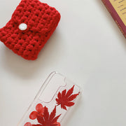 Real Pressed Flowers - Red Maple Leaf Clear Phone Case