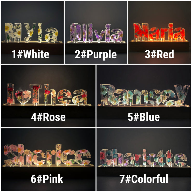 Hand pressed real flower custom letter number symbol wooden base lamp night light,anniversary christmas birthday wedding unique gift