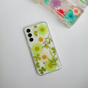 Green Daisies Green Leaves Clear Phone Case