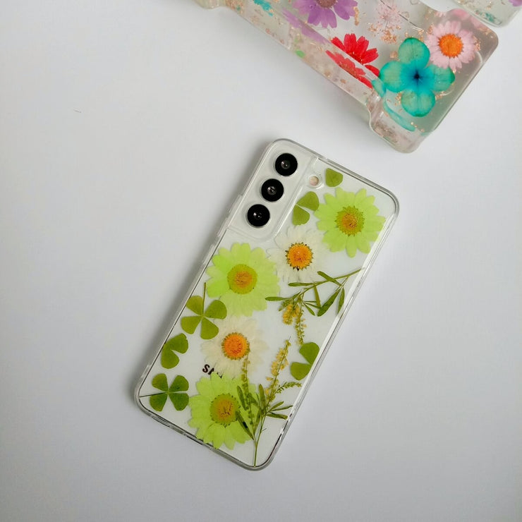 Green Daisies Green Leaves Clear Phone Case