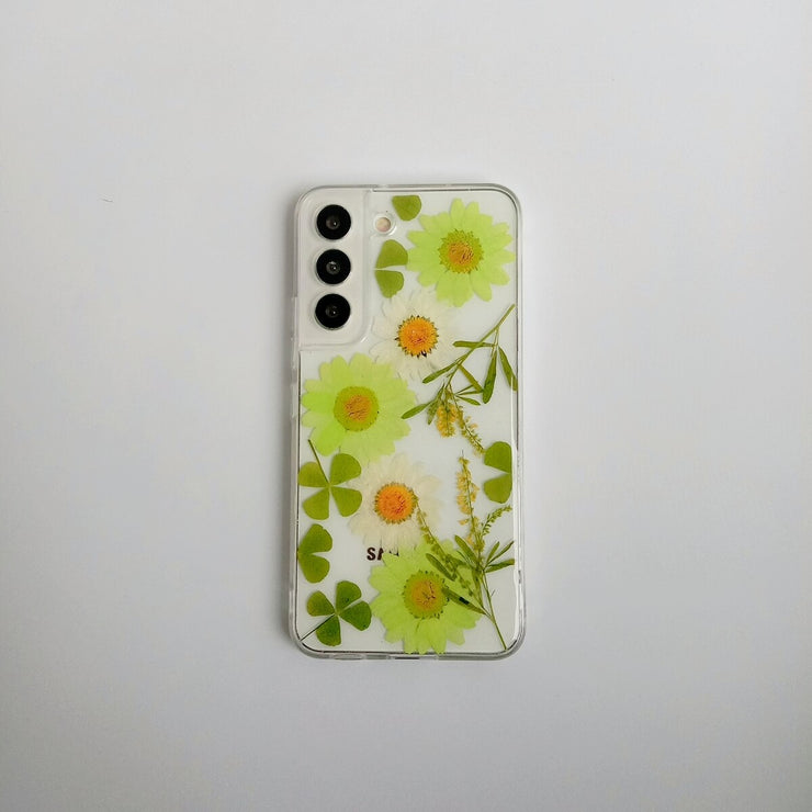 Green Daisies Green Leaves Clear Phone Case