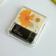 White Daisies Yellow Pressed Flowers Samsung Z Flip/Fold Clear Case