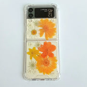 White Daisies Yellow Pressed Flowers Samsung Z Flip/Fold Clear Case