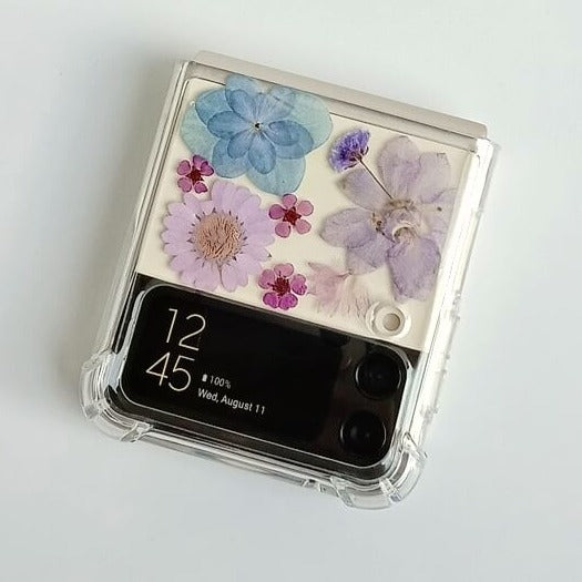 Blue Purple Pressed Flowers Samsung Z Flip/Fold Clear Case