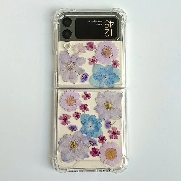 Blue Purple Pressed Flowers Samsung Z Flip/Fold Clear Case