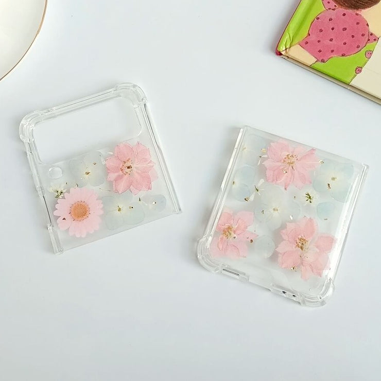 Pink Pressed Flowers Samsung Z Flip/Fold Clear Case