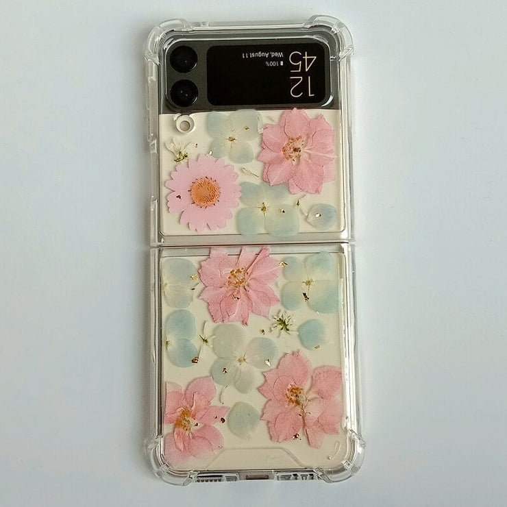 Pink Pressed Flowers Samsung Z Flip/Fold Clear Case