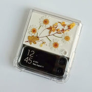 White Daisies Yellow Pressed Flowers Samsung Z Flip/Fold Clear Case