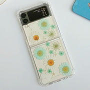 White Blue Pressed Daisies Samsung Z Flip/Fold Clear Case