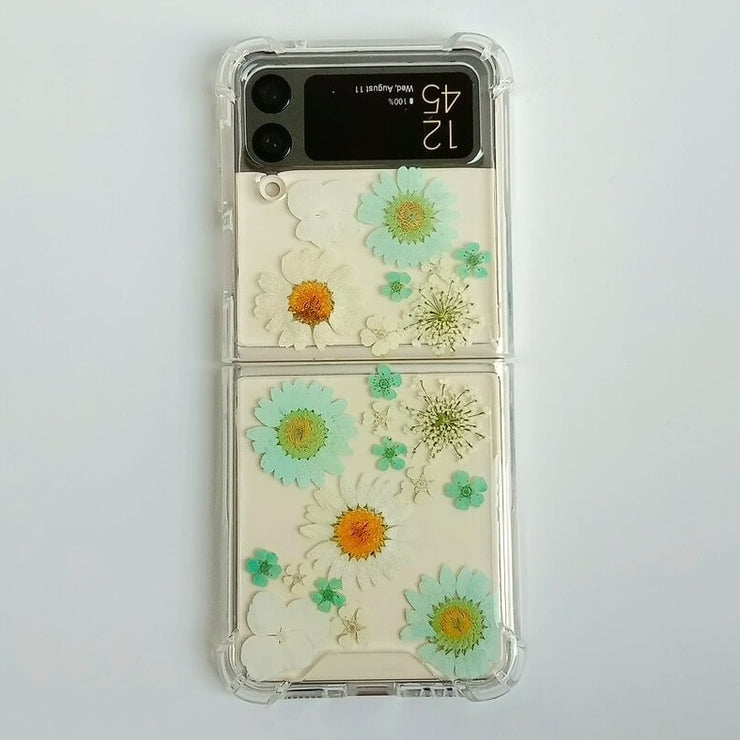 White Blue Pressed Daisies Samsung Z Flip/Fold Clear Case