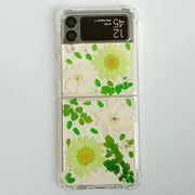 Green Daisy White Pressed Flowers Samsung Z Flip/Fold Clear Case