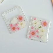 Pink Daisy White Pressed Flowers Samsung Z Flip/Fold Clear Case