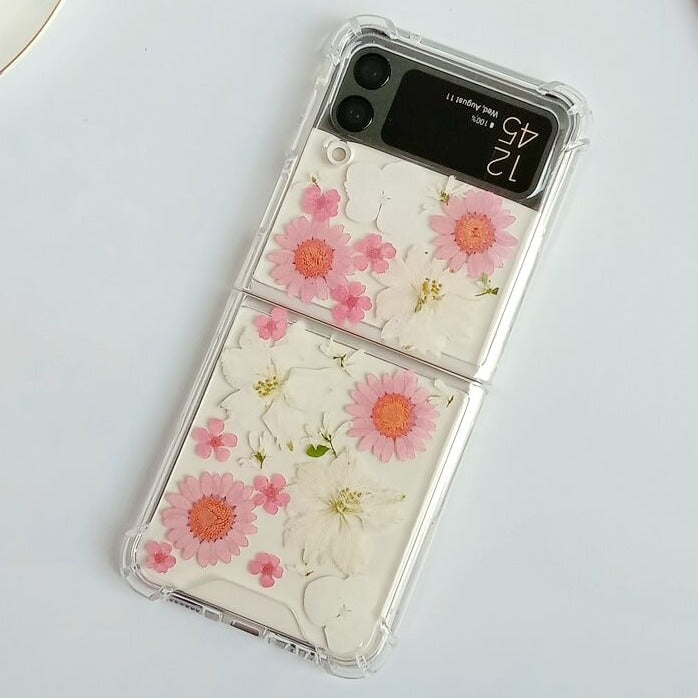 Pink Daisy White Pressed Flowers Samsung Z Flip/Fold Clear Case