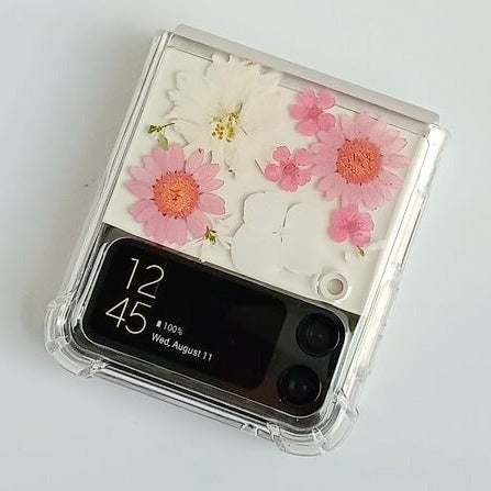 Pink Daisy White Pressed Flowers Samsung Z Flip/Fold Clear Case