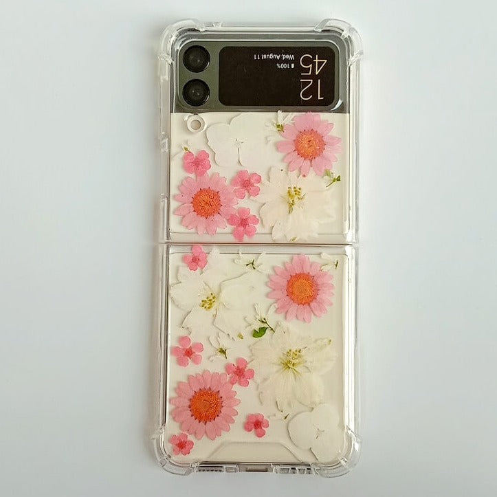 Pink Daisy White Pressed Flowers Samsung Z Flip/Fold Clear Case