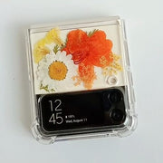 White Daisies Orange Pressed Flowers Samsung Z Flip/Fold Clear Case