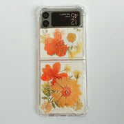 White Daisies Orange Pressed Flowers Samsung Z Flip/Fold Clear Case