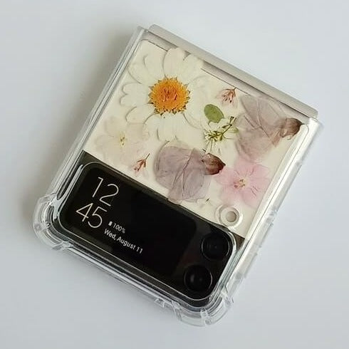 White Pressed Daisies Samsung Z Flip/Fold Clear Case