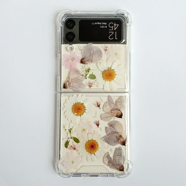 White Pressed Daisies Samsung Z Flip/Fold Clear Case