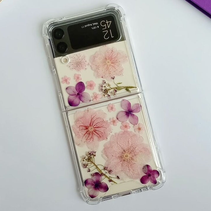 Purple Pink Pressed Flowers Samsung Z Flip/Fold Clear Case