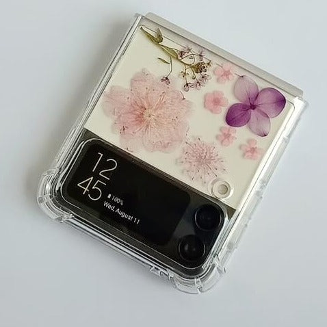 Purple Pink Pressed Flowers Samsung Z Flip/Fold Clear Case