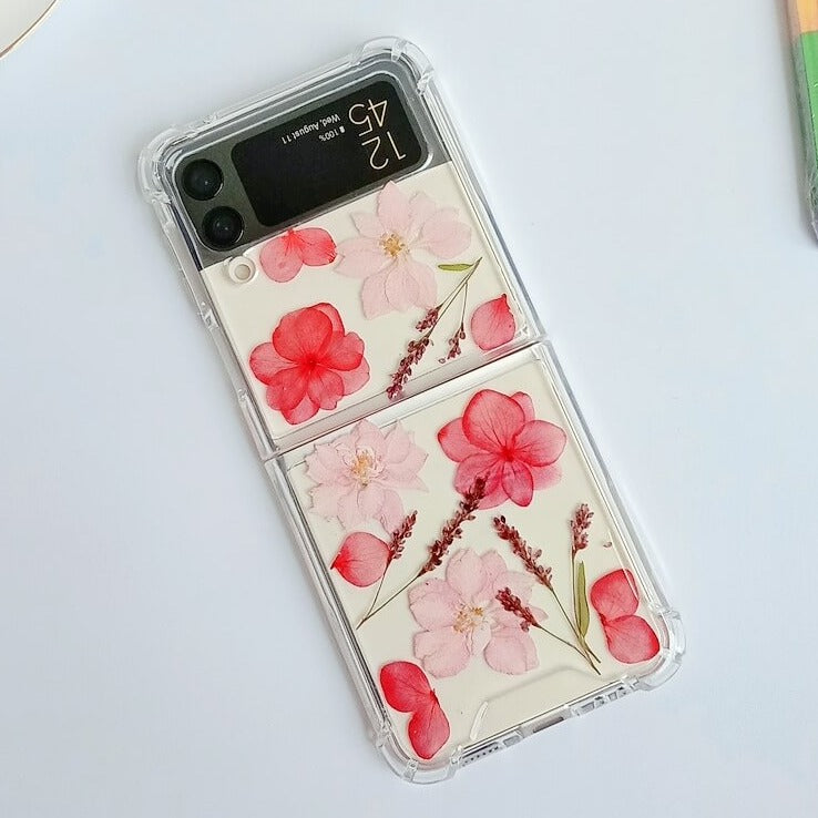 Red Pressed Flowers Samsung Z Flip/Fold Clear Case