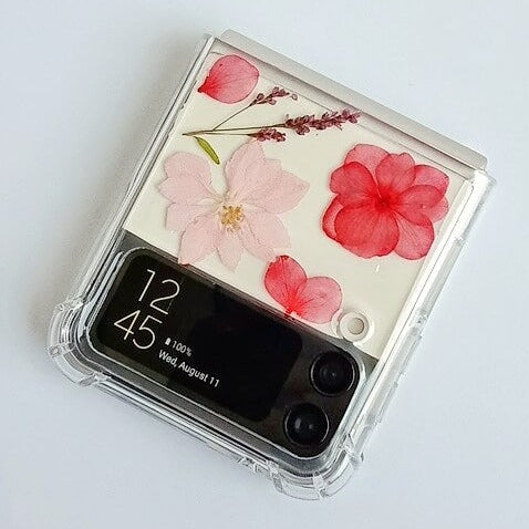 Red Pressed Flowers Samsung Z Flip/Fold Clear Case