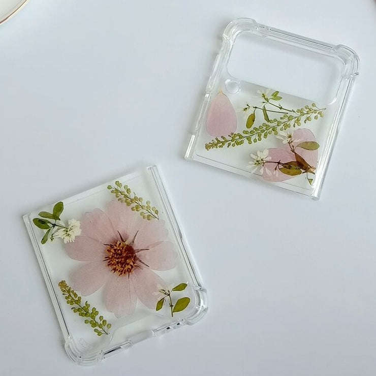 Pink Pressed Flowers Samsung Z Flip/Fold Clear Case