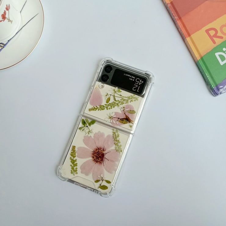 Pink Pressed Flowers Samsung Z Flip/Fold Clear Case