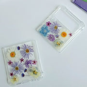 Purple White Pressed Flowers Samsung Z Flip/Fold Clear Case