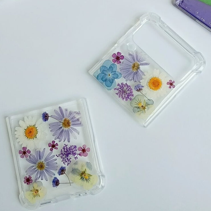 Purple White Pressed Flowers Samsung Z Flip/Fold Clear Case