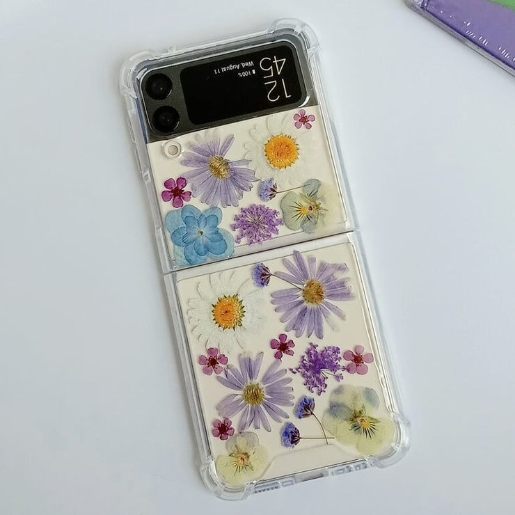 Purple White Pressed Flowers Samsung Z Flip/Fold Clear Case