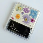 Purple White Pressed Flowers Samsung Z Flip/Fold Clear Case