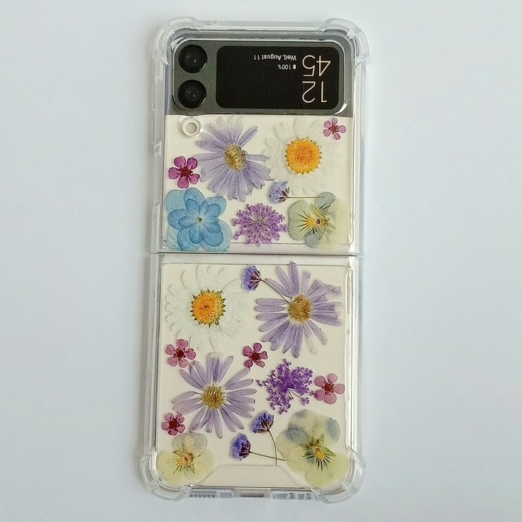 Purple White Pressed Flowers Samsung Z Flip/Fold Clear Case