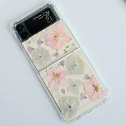 Pink White Pressed Flowers Samsung Z Flip/Fold Clear Case