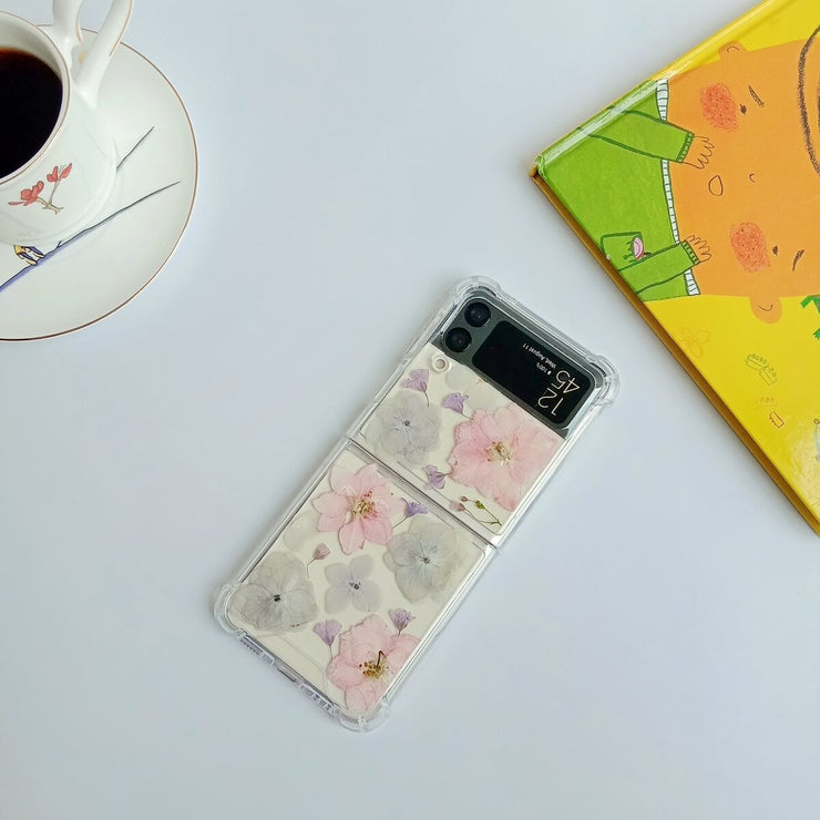 Pink White Pressed Flowers Samsung Z Flip/Fold Clear Case