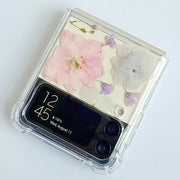 Pink White Pressed Flowers Samsung Z Flip/Fold Clear Case