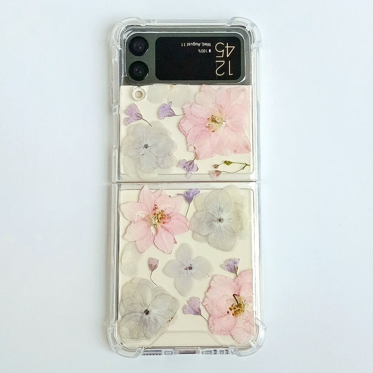 Pink White Pressed Flowers Samsung Z Flip/Fold Clear Case