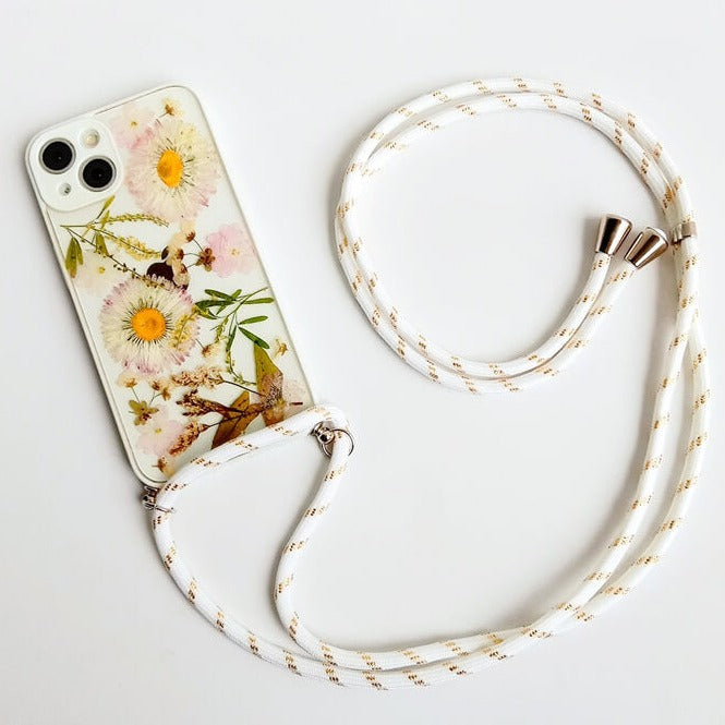 The Taste Of Paddy Fields | Multicolor Lanyard | Pressed Flower Bumper White Border Case