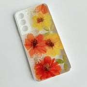 Red & Orange | Multicolor Lanyard | Pressed Flowers Bumper White Border Case