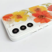 Red & Orange | Multicolor Lanyard | Pressed Flowers Bumper White Border Case