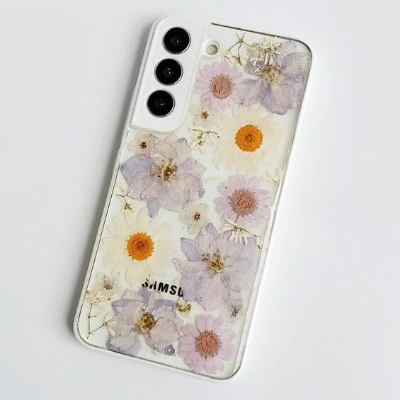 Light Purple | Multicolor Lanyard | Pressed Flower Bumper White Border Case