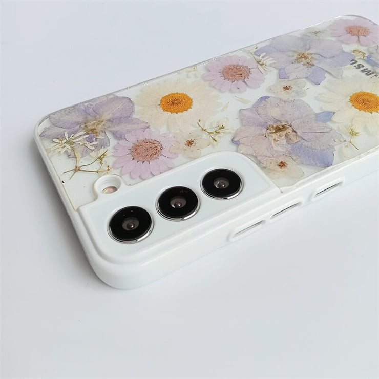 Light Purple | Multicolor Lanyard | Pressed Flower Bumper White Border Case