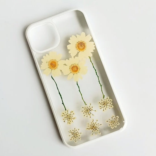 Three Daisies | Multicolor Lanyard | Pressed Flowers Bumper White Border Case