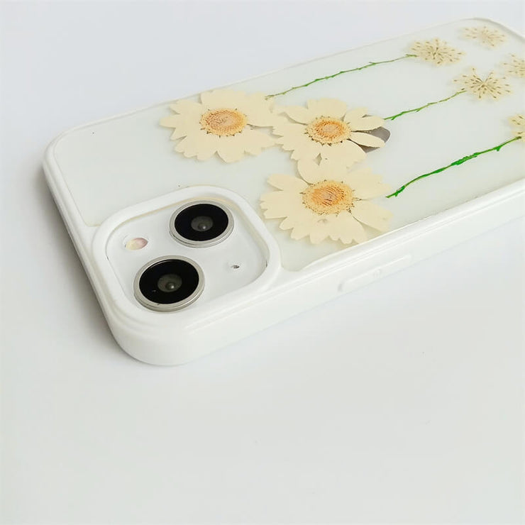 Three Daisies | Multicolor Lanyard | Pressed Flowers Bumper White Border Case